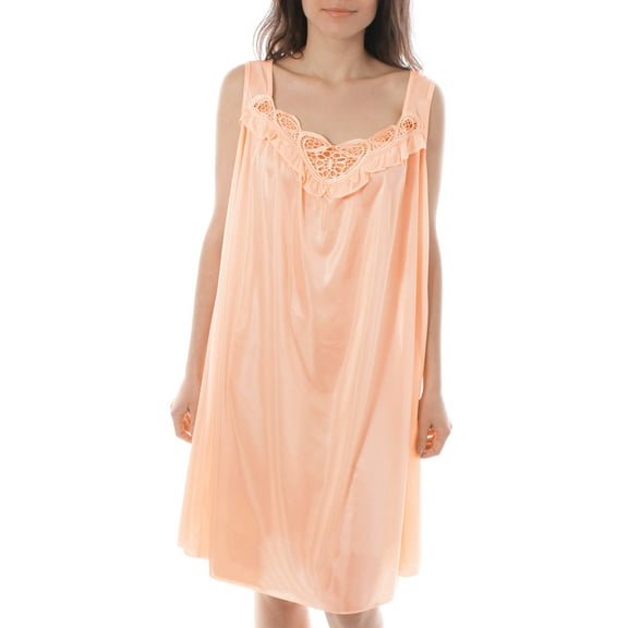 Venice Womens' Silky Looking Embroidered Nightgown 06 4X-Large Peach
