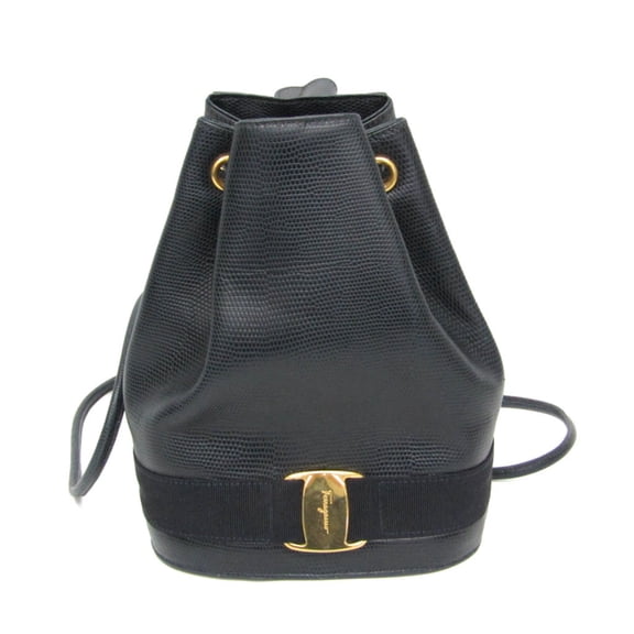 Pre-Owned Salvatore Ferragamo Vara AQ-215676 Women's Leather Backpack Navy