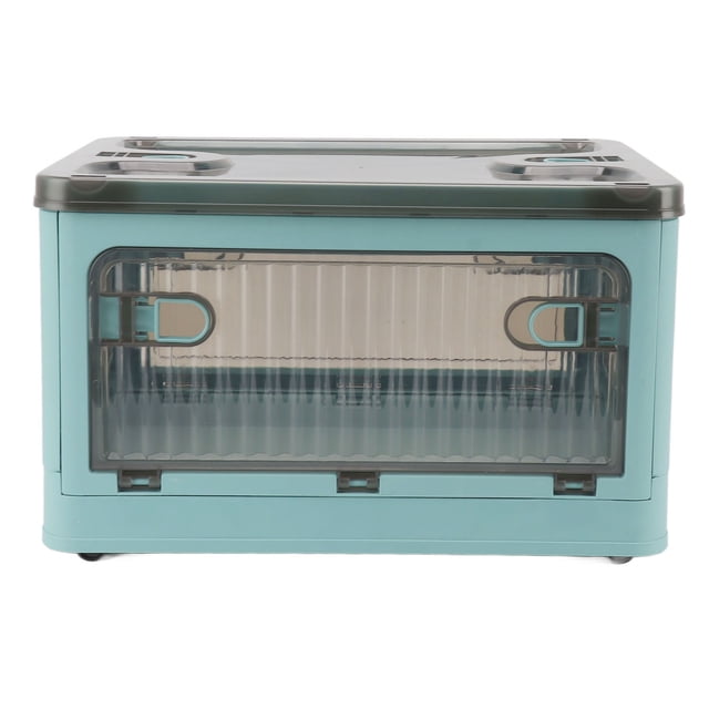 Foldable Plastic Storage Box Stackable Bin With Lid, 5 Sided Door Opening Design, Translucent Opening For Closet Organizers, Living Rooms, Bedrooms, Kitchens, And More