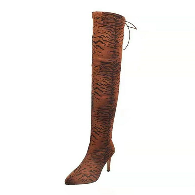 CEHVOM Chaussures pour Femmes à Lacets à Talons Hauts Pointus Léopard Bottes Hautes à Résilience