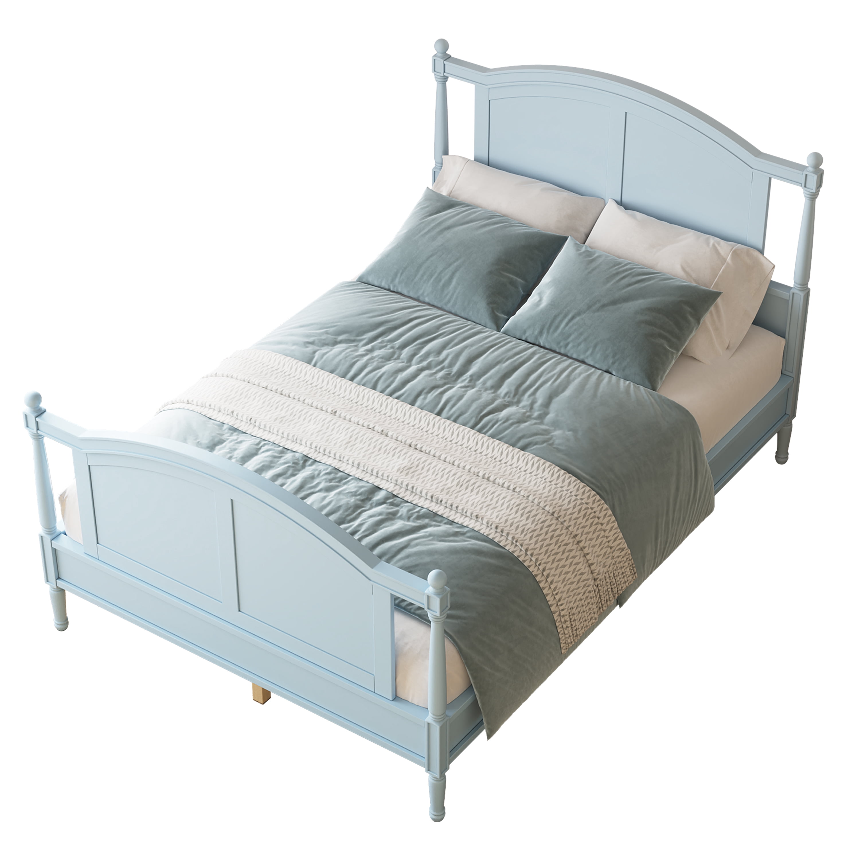 Mintazer Full Size Farmhouse Platform Bed Frame with Arched Panel Headboard & Footboard, Cottage Panel Bed Frame with Spindle Posts & Slat Support for Bedroom Guest Room, Light Blue