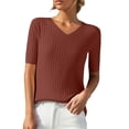 thumbnail image 2 of NMMUED Women's Short Sleeve Sweater Soft Sweaters for Women Knit Sweater for Women Lightweight Sweaters for Women Pull Over Sweaters Womens Pullover Sweaters for Women Brick Red S, 2 of 4