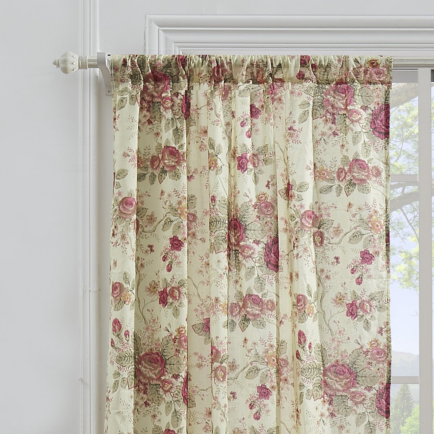 Greenland Home Fashions Antique Rose Curtain Panels, Ecru, Set of 2, 42 W x 84 L (x2), with Tiebacks