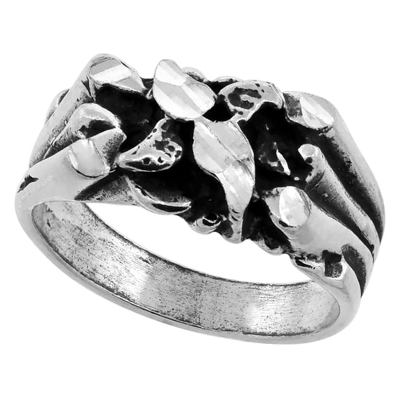 Sterling Silver Nugget Ring Oxidized Diamond Cut Finish, size 11