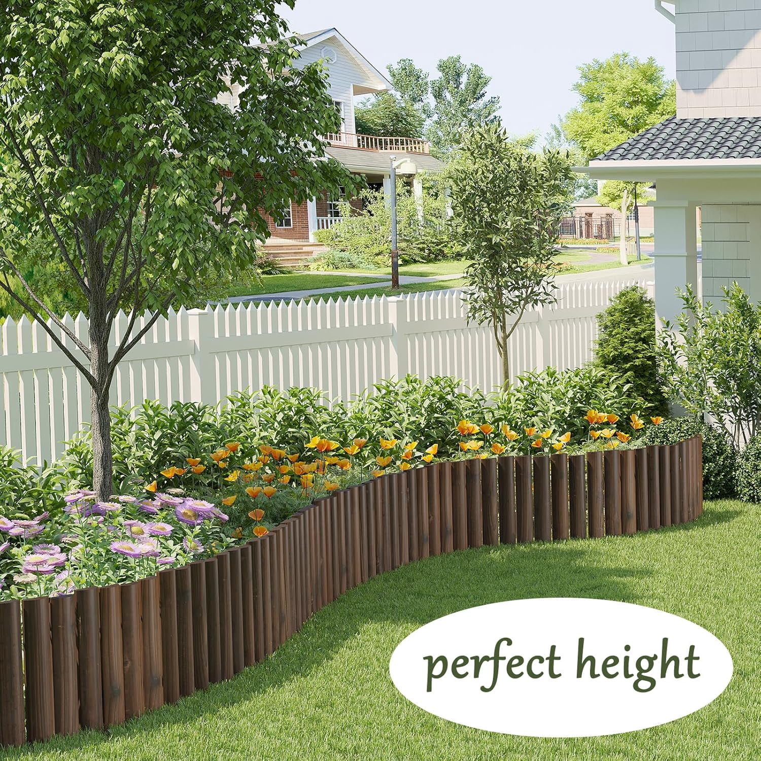 Garden Border Edging Wooden Landscape Fence Decorative Lawn Edging Flexible 15." H x 47.2" L (1PACK)