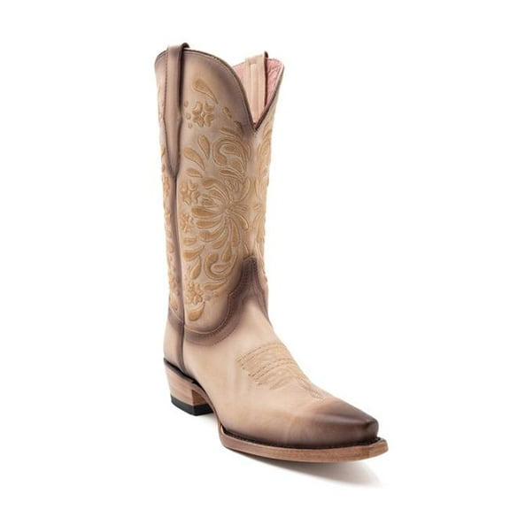 Women's Ferrini Grace Leather Boots Handcrafted Snip Toe Natural