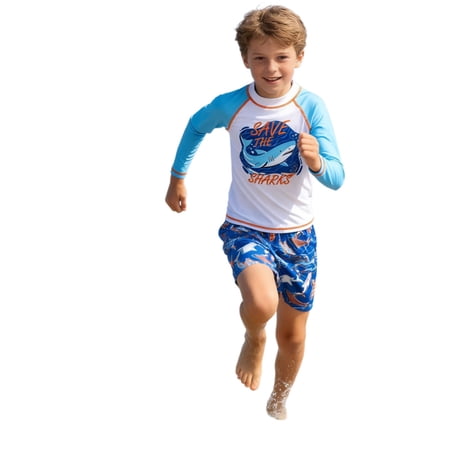 Miaoju Boys Swim Trunks and Shirt Set Graphic Print Beach Swimwear Boys 2 Piece Swimsuit Vacation Bathing Suit Toddler Boy