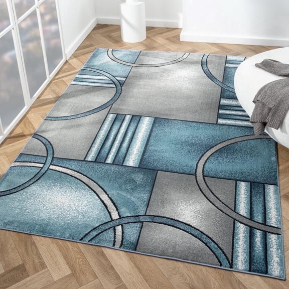 Luxe Weavers Art Deco Geometric Circle Blue 8x10 Area Rug for Living Rooms and Bedrooms