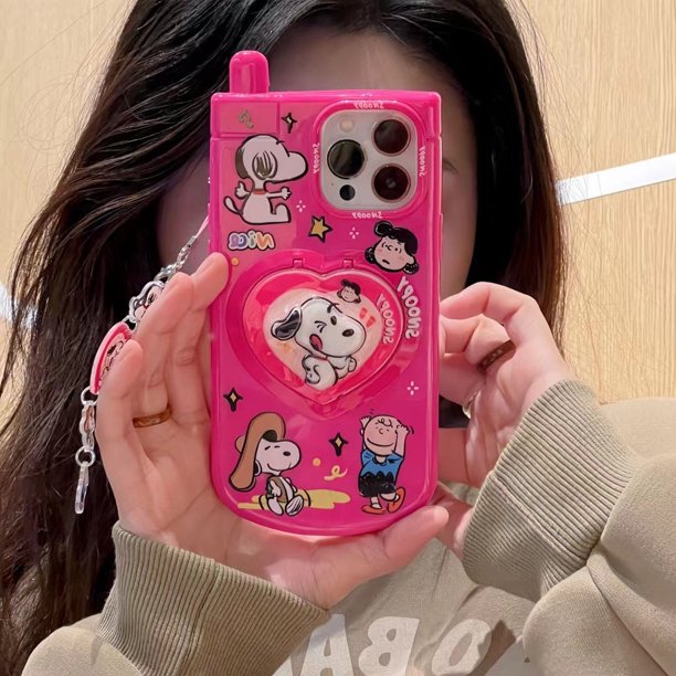 Funda de teléfono con dibujos animados de Snoopy y Charlie Brown para iPhone 15 Pro 14 13 12 11 Pro Max, espejo de maquillaje oculto, funda de TPU suave, regalo