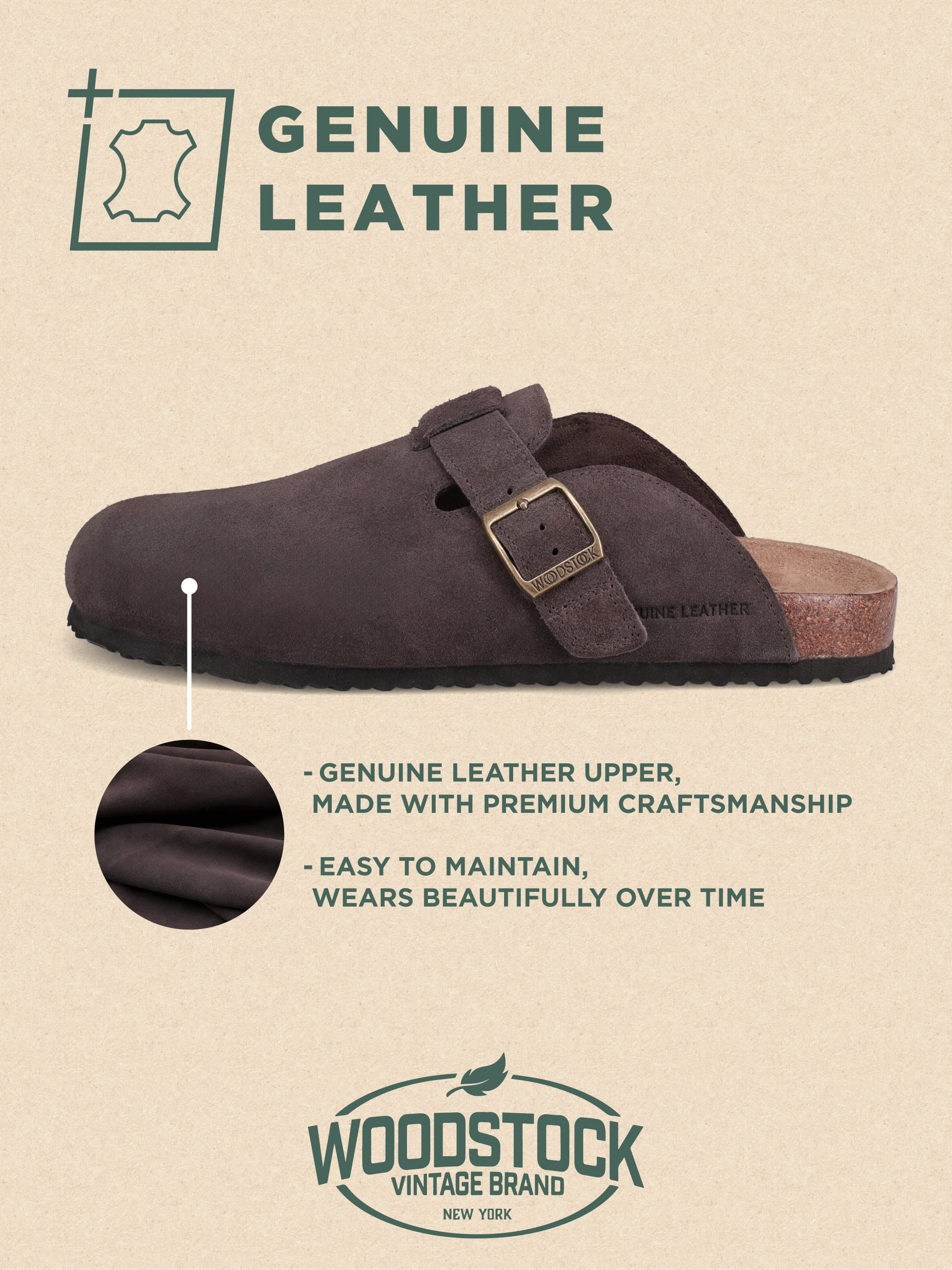 Woodstock Men's Beacon Genuine Leather Comfort Clog Sandal