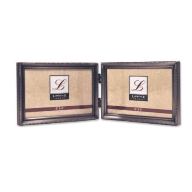 Antique Pewter 4x6 Hinged Double Horizontal Picture Frame Bead Border