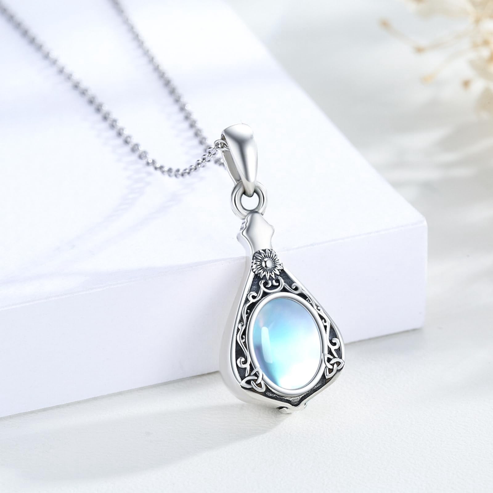 Moonstone Urn Necklace for Ashes for Women Sterling Silver Celtic Knot Keepsake Cremation Necklace Jewelry Gifts for Women Wife Mother