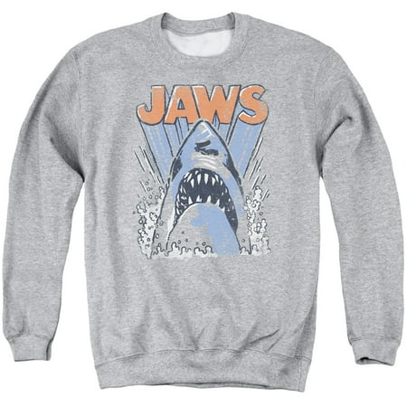 - Jaws 1970s Thriller Movie Vintage Shark Teeth Splash Logo Adult Crew Sweatshirt