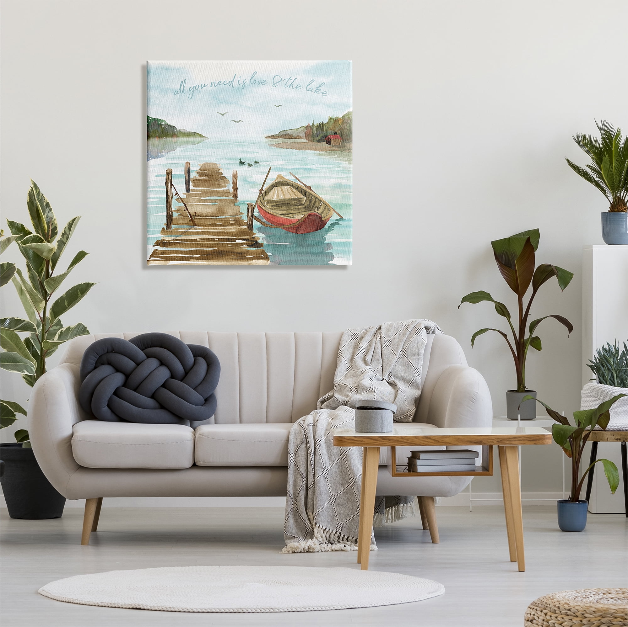 Stupell Industries Love and The Lake Sentiment Boat Dock Landscape Landscape Painting Gallery Wrapped Canvas Print Wall Art, 30 x 30