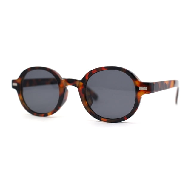 Lunettes de Soleil Rondes Ovales Ajustées Rétro Vintage pour Hommes Tortue Noir