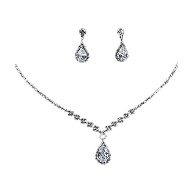 Cheapark Delicate Collarbone Necklace and Earrings Jewelry Set Sparkling Sweet Design Gift Timeless Accessory Valentine's Day R omantic Gift for Her