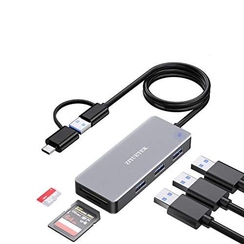 More Type A Laptops Space Gray Surface LENTION 3-Port USB 3.0 Data Hub with SD/Micro SD Card Reader Versions Before 2016 Chromebook Multiport USB Adapter Compatible for MacBook Air/Pro