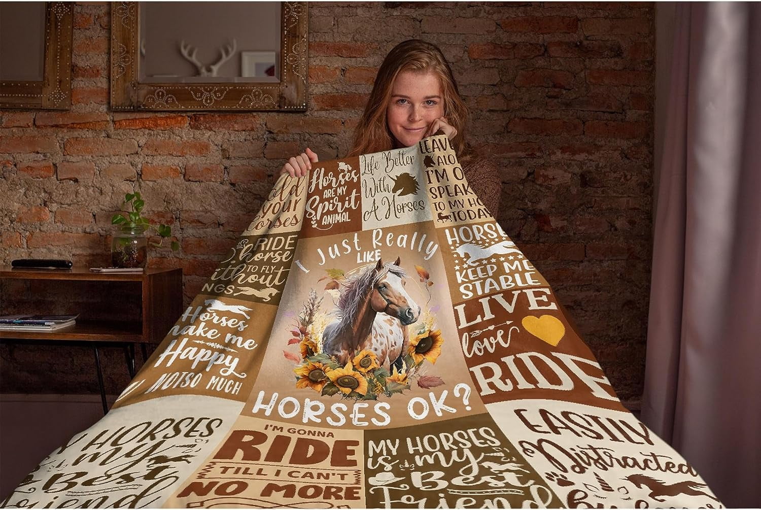 Horse Blanket I Just Really Like Horses Ok Throw Fleece Soft Cozy Fuzzy Blankets for Gift Picnic Summer for Kids Girls for Couch House Travel Full Size 60''''×80''''for Adult