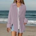 thumbnail image 4 of ZHOUCHANKIDS Women's Casual Oversized Solid Color Button Down Shirt Long SleeveIrregular Hem Blouse Tops Breathable Lightweight Blouse Relaxed Fit Collared Top with Pocket Light Purple S, 4 of 8