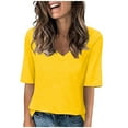 thumbnail image 3 of CFLVAEK Summer Tshirts for Women 2025 Plus Size Short Sleeve Tshirt Casual V Neck T Shirts Solid Color Basic Tees Beach Vacation Going Out Tops Yellow M, 3 of 7