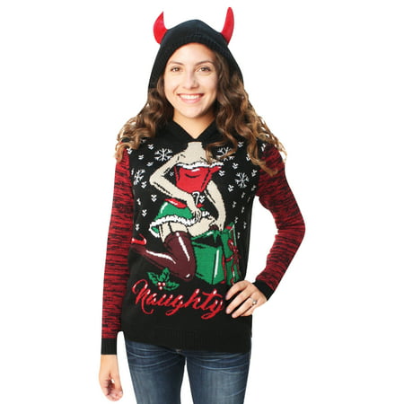 Ugly Christmas Sweater Women's Naughty Present Hooded