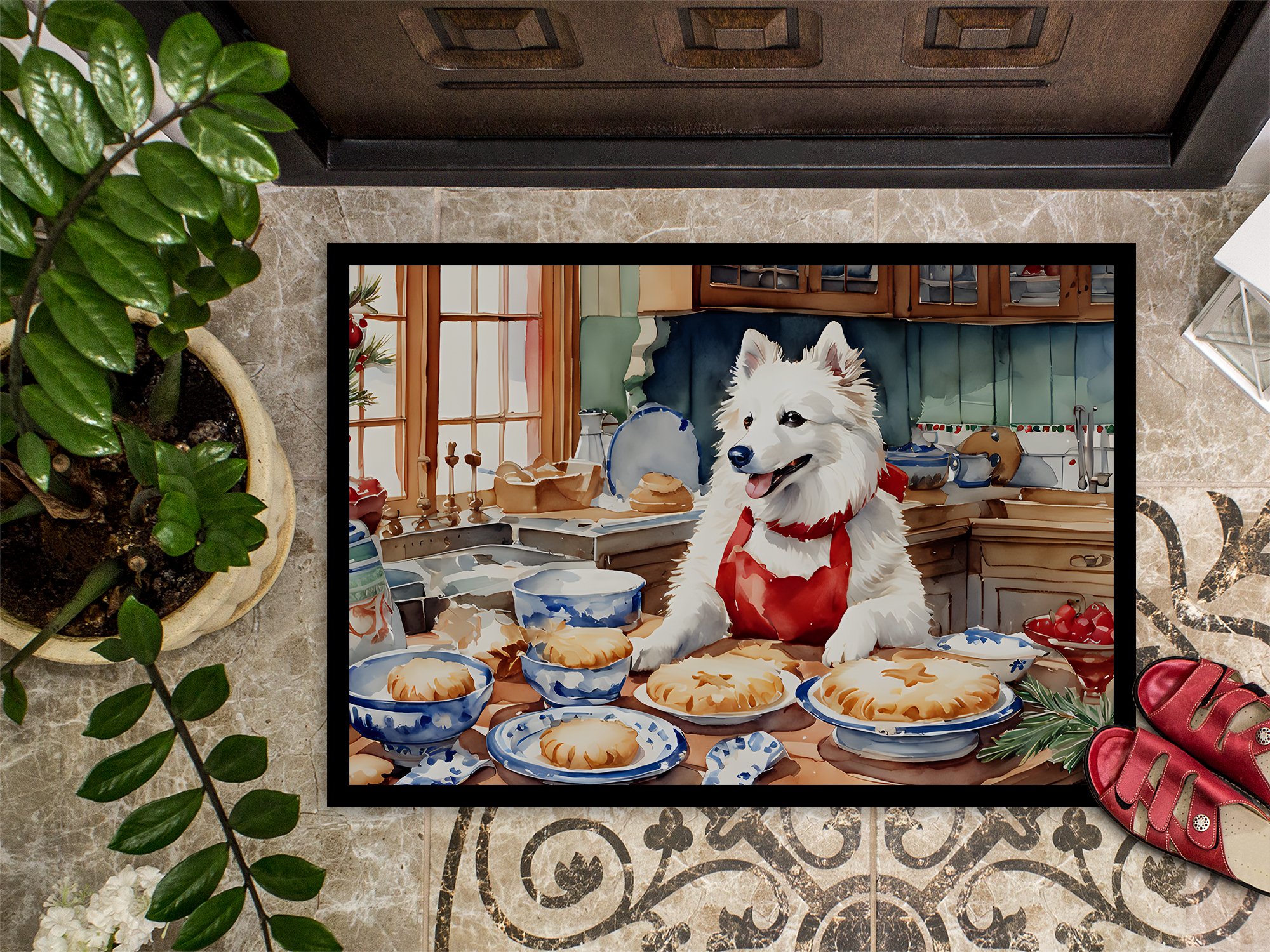 Carolines Treasures DAC3714MAT 18 x 27 in.  American Eskimo Christmas Cookies Doormat