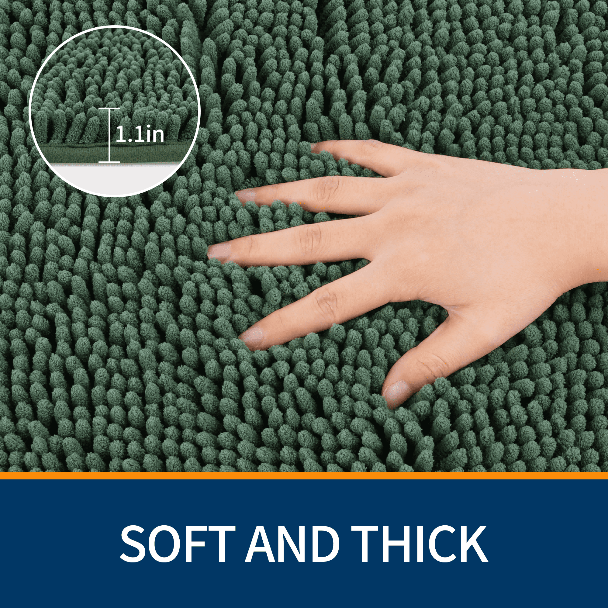 Wozola Chenille Bathroom Rug, Dark Green Ultra Soft Absorbent Bath Mat, Non-Slip Machine Washable Shower Floor Rug for Bathroom, Tub & Entryway, 24"x47"