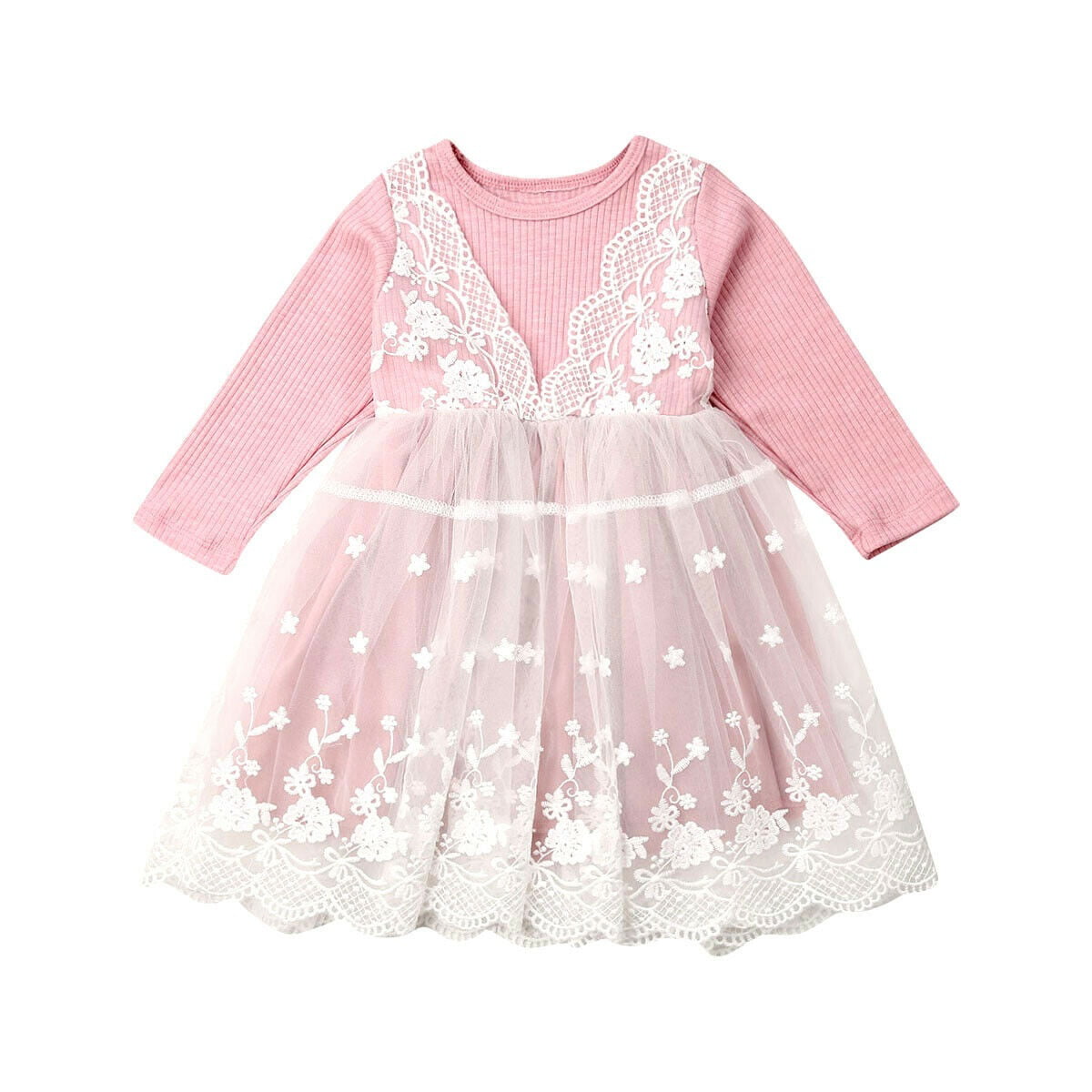 Toddler Baby Girl Floral Long Sleeve Tulle Tutu Princess Dress Outfits Clothes