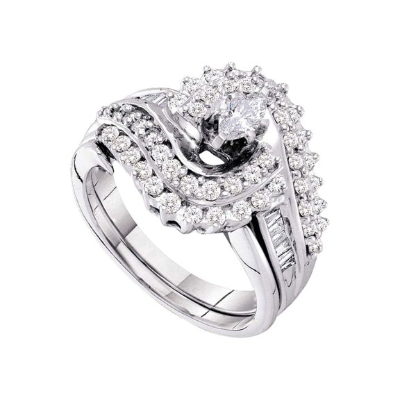 Diamond Princess 14kt White Gold Marquise Diamond Bridal Wedding Ring Band Set 1 Cttw