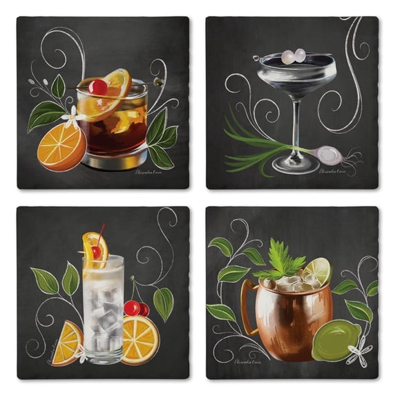 Thirstystone Crafty Cocktails 4-Pack Assorted Tumbled Tile Coasters
