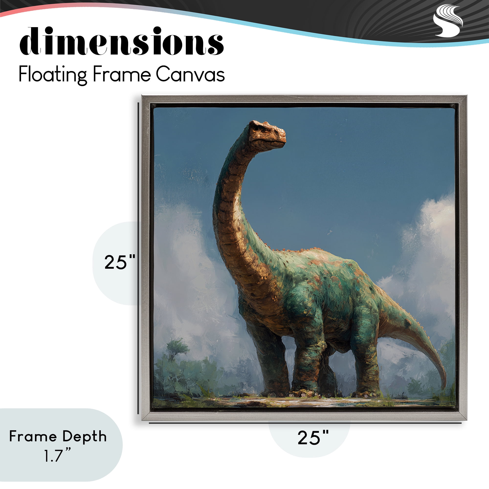 Stupell Industries Colossal Brontosaurus in Meadow Gray Framed Floater Canvas Wall Art, design by Wumples