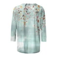 thumbnail image 4 of Nrmvnmi Womens 3/4 Length Sleeve Cotton Tops Casual Floral Print Round Neck Summer Tops Loose Fit Elastic and Lightweight Blouse For Women, 4 of 5