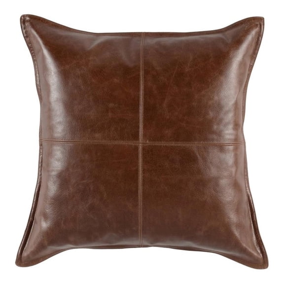 Pemberly Row Transitional 22" Authentic Leather Throw Pillow in Brown