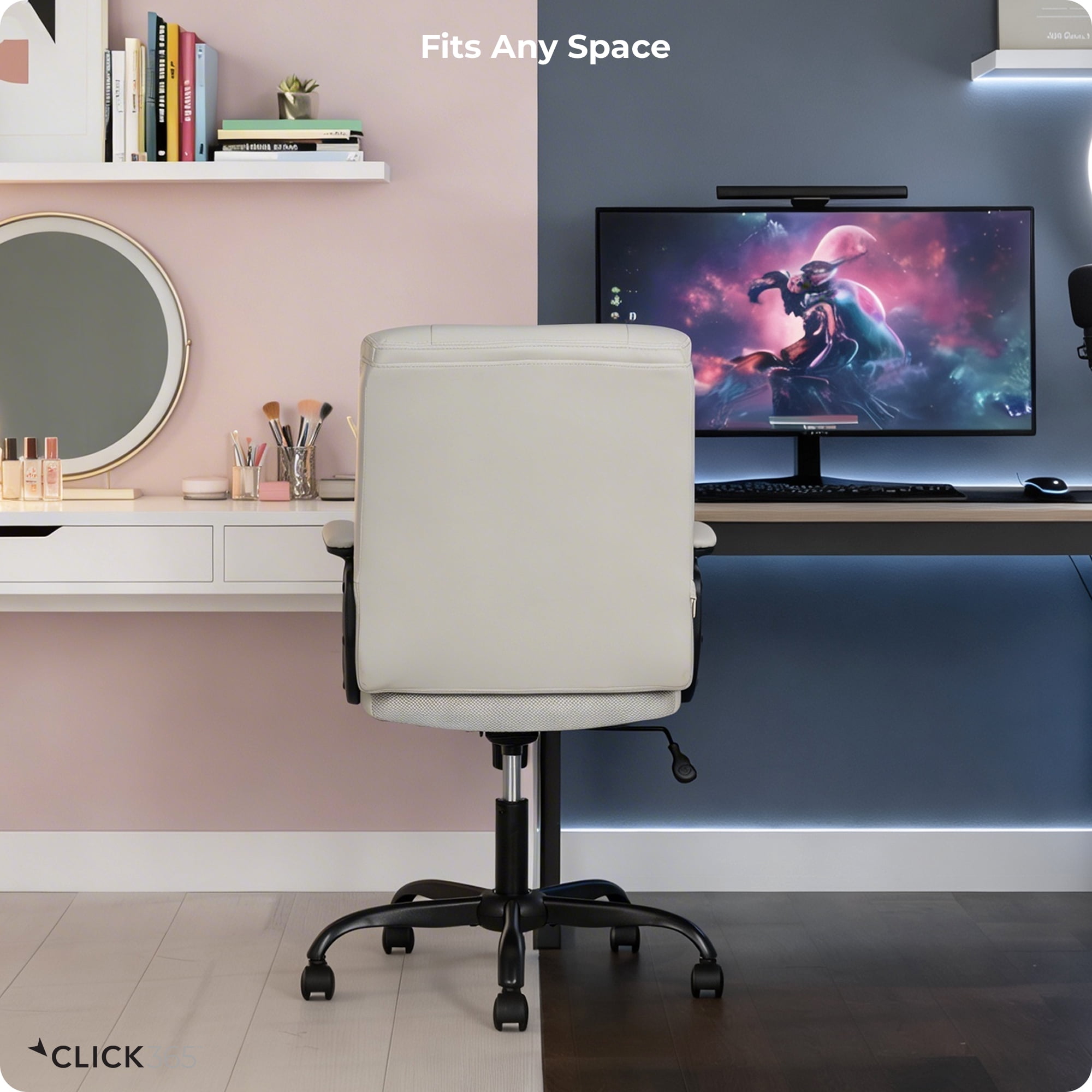 Click365 Click365 Adult Polyurathane Mid Back Indoor Commercial Ergonomic Office Chairs all tools for easy assembly, Off-White
