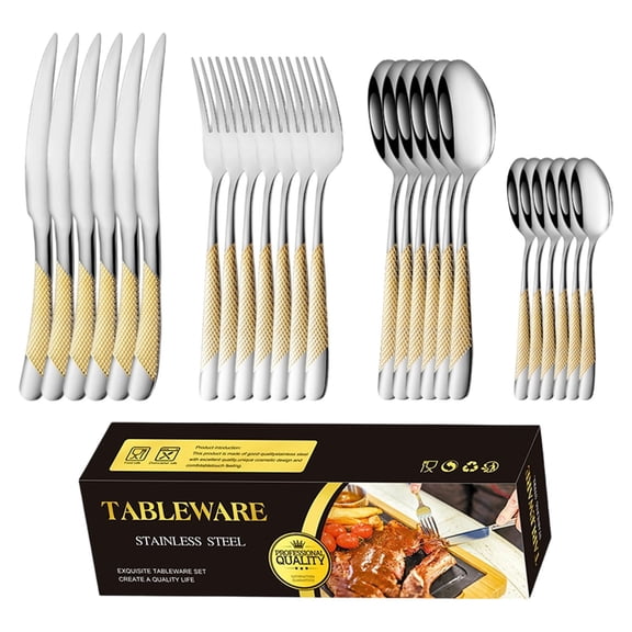 24 Piece Gold and Silver Set for Food-grade Stainless Steel Flatware Set Design Mirror Polished Cutlery Set Eating Utensil Set with Fork Knife Spoon Dishwasher Safe