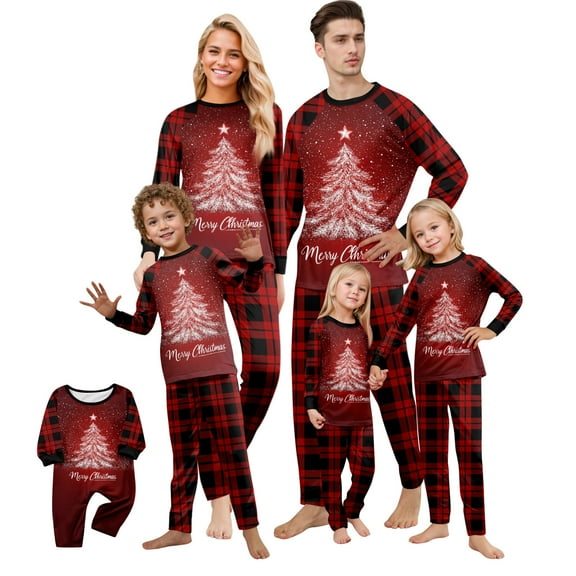 Onlypjs Family Matching Christmas Pajamas – Holiday Tree & Santa Print Sleepwear Sets for Women, Men, Couples