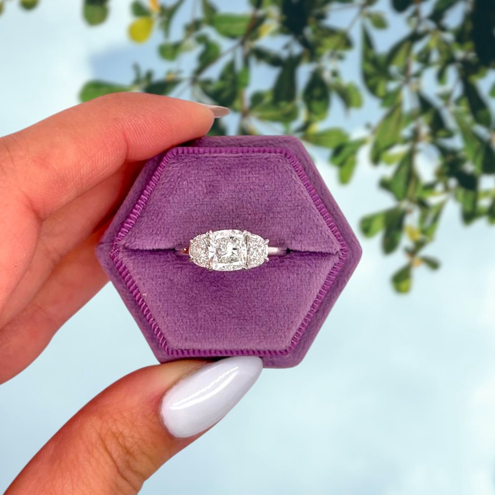 Lab Grown Cushion Diamond Ring CVD IGI Certified 2 Carat 14k White Gold E F VVS
