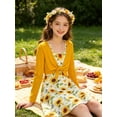 thumbnail image 2 of Lanbubble Girls Dresses Adjustable Strap Print Cami Dress With Cardigan 2 Piece Set Sunflower Dress For Girls 7-14T, 2 of 8