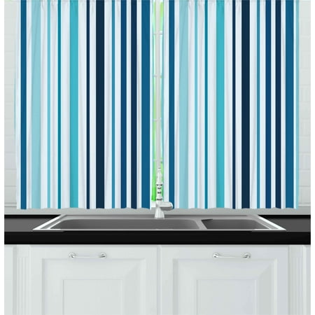 Curtain Color For Sky Blue Wall Abstract Curtains 2 Panels Set, Vertical Striped Pastel Toned Color Bands Lines Background Nautical Design, Window Drapes for Living Room Bedroom, 55W X 39L Inches, Sky and Dark Blue, by Ambesonne ()