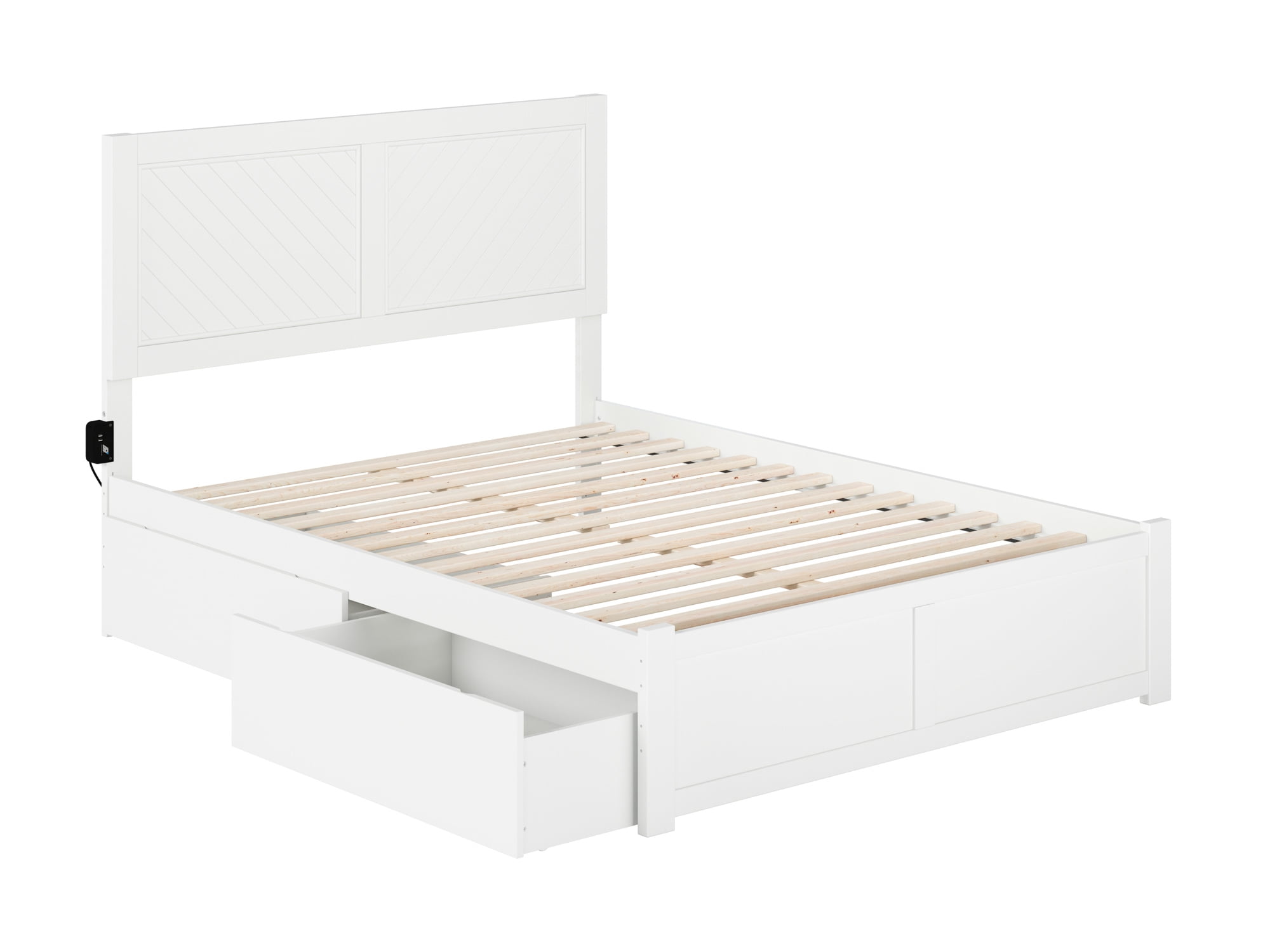 AFI Canyon White Solid Wood Platform Bed with Footboard & Set of 2 Storage Drawers, Full