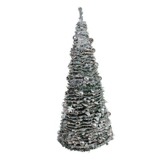 6 ft. Pre-Lit Silver Tinsel Pop Up Artificial Christmas Tree - Clear Lights