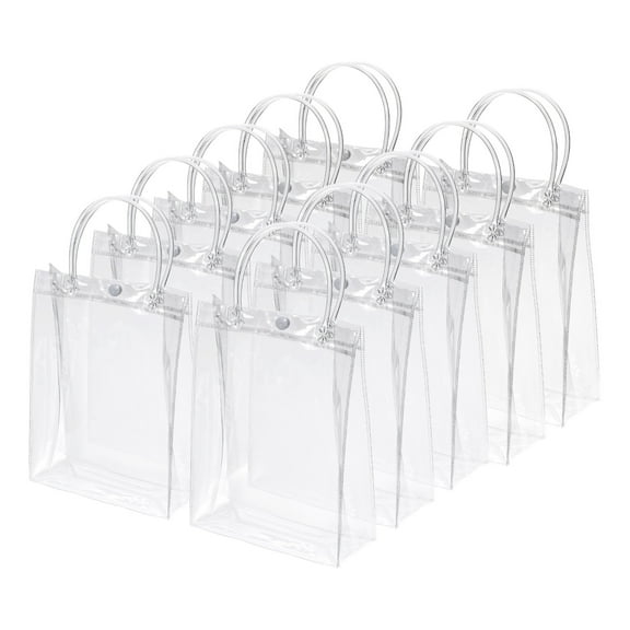Uxcell 16 Pack Clear Gift Bags, 9" x 6.7" x 2.8" Reusable Plastic Gift Wrap Tote Bag