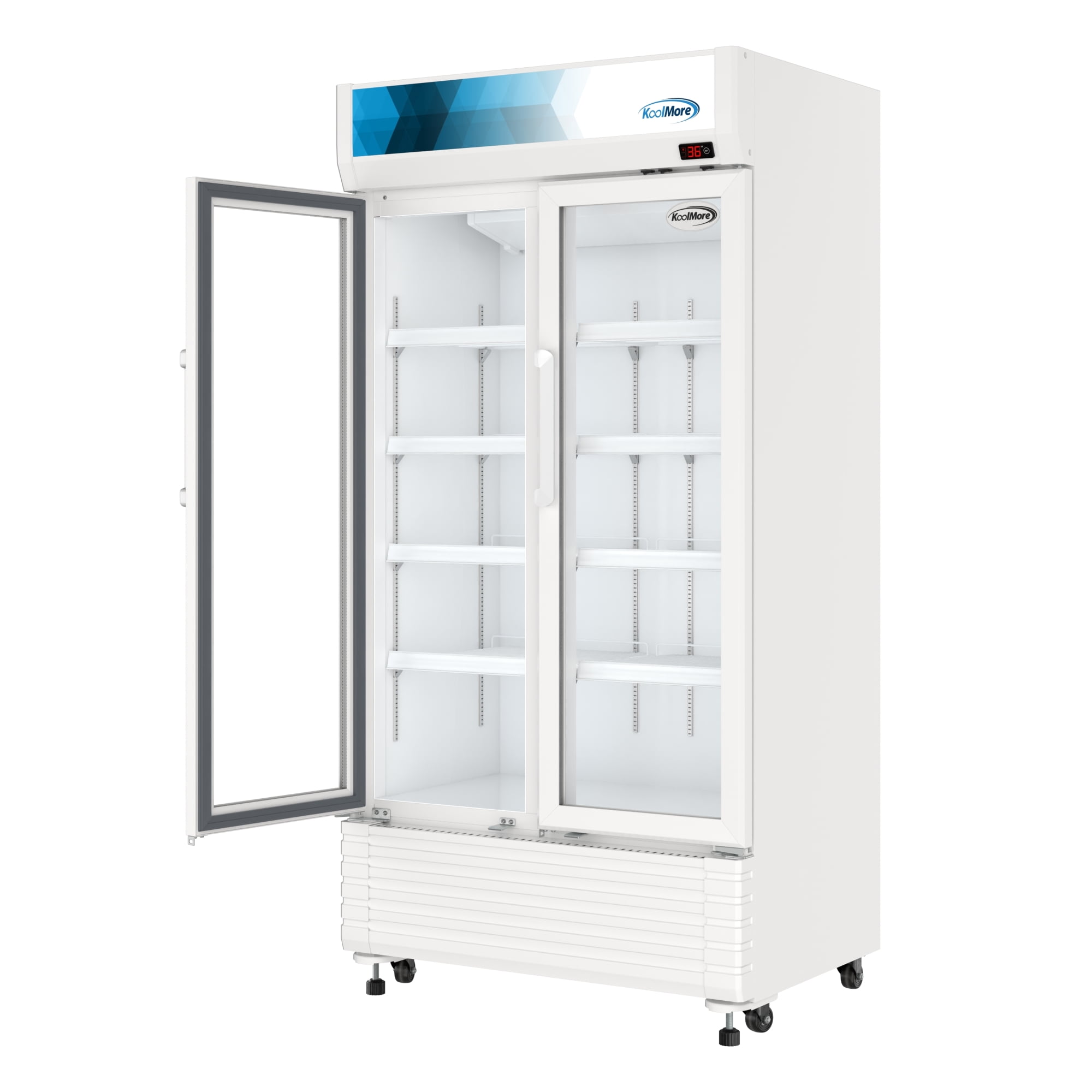 39 in. Commercial 2-Glass Door Merchandiser Refrigerator, 21.9 cu. ft. in White (KM-MDR-2GD-39)