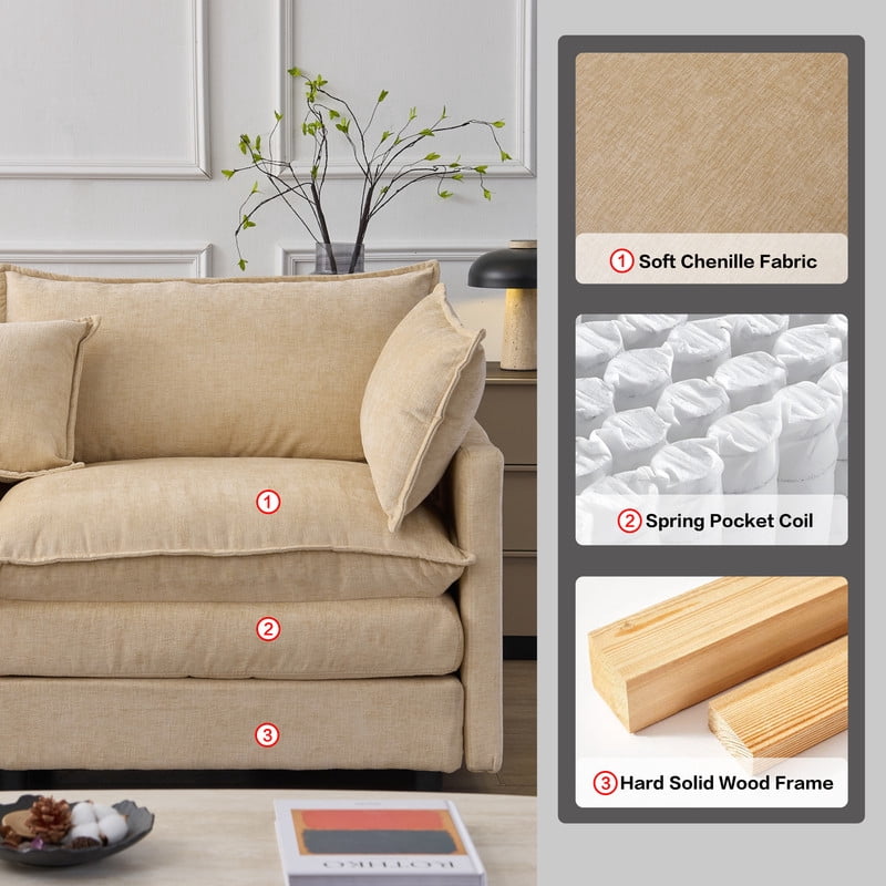 105" Modular Sectional Couch, 3-Seater Soft Chenille L-Shaped Sofa with Ottoman, Upholstery Sofa Couch with Pocket Coil & High-Density Foam for Living Room