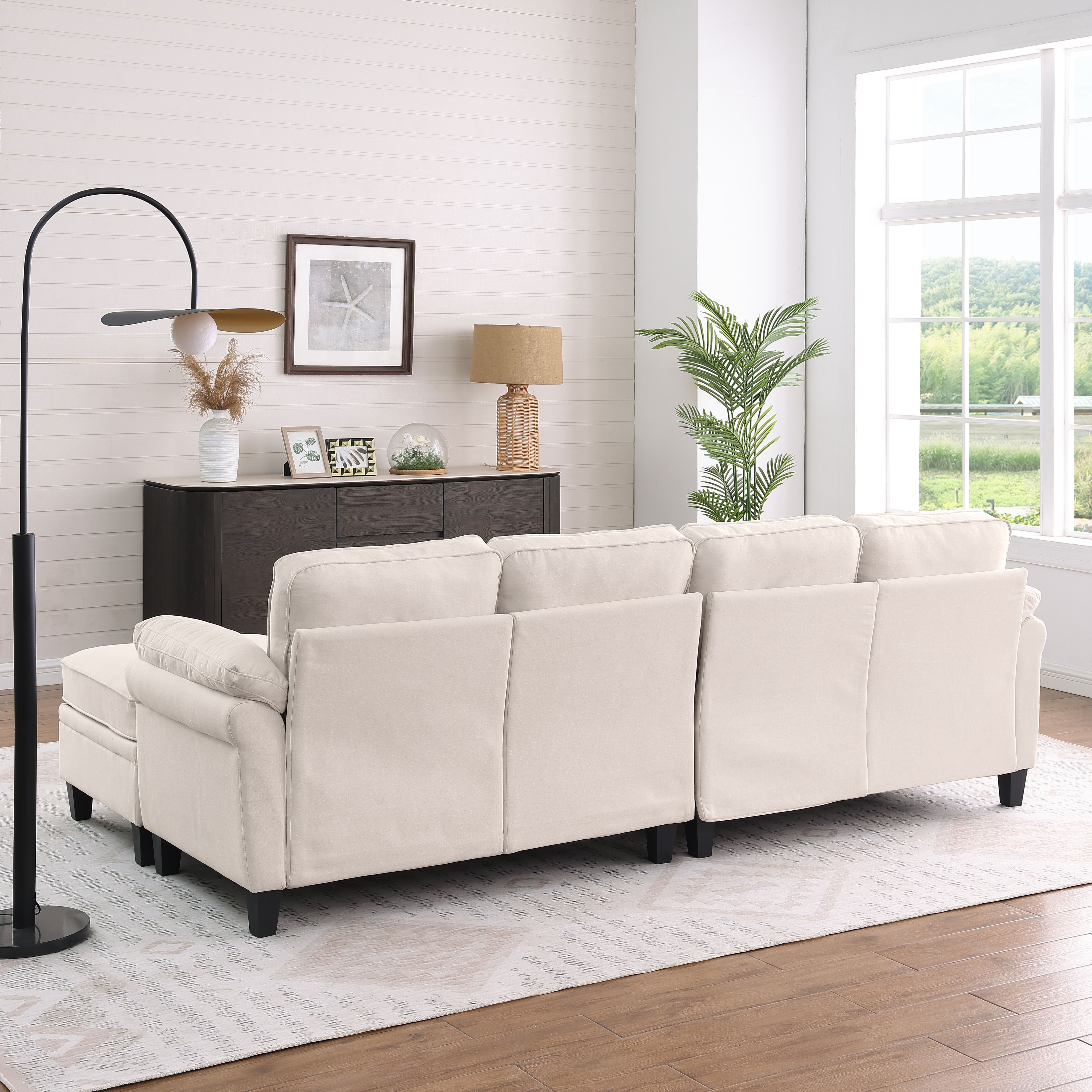 MAYEERTY 102 Inch Linen Modular Sectional Sofa, DIY Convertible Combination Sofa Couch with Storage Ottomans, for Living Room, Apartment