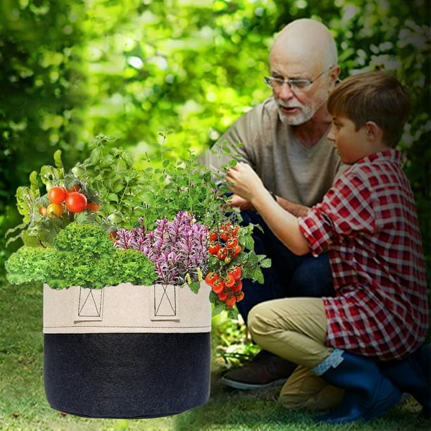 Breathable Non Woven Fabric Grow Bag with Handles | Heavy Duty Aeration Plant Pot for Vegetables & Herbs | Reusable Nursery Container | Khaki | 35x28cm | 1 Pack | Large Gardening Planter
