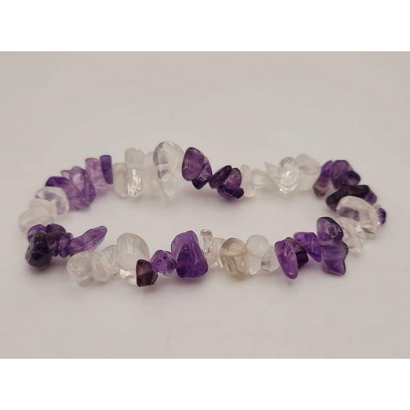 Amethyst  Clear Quartz Healing Bracelet Chip Bracelet Stretch