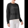 thumbnail image 3 of Blusa de Entrenamiento Holgada de Larga con Transparente para Mujer, Cuello Redondo y Mangas Largas Negro S, 3 of 9