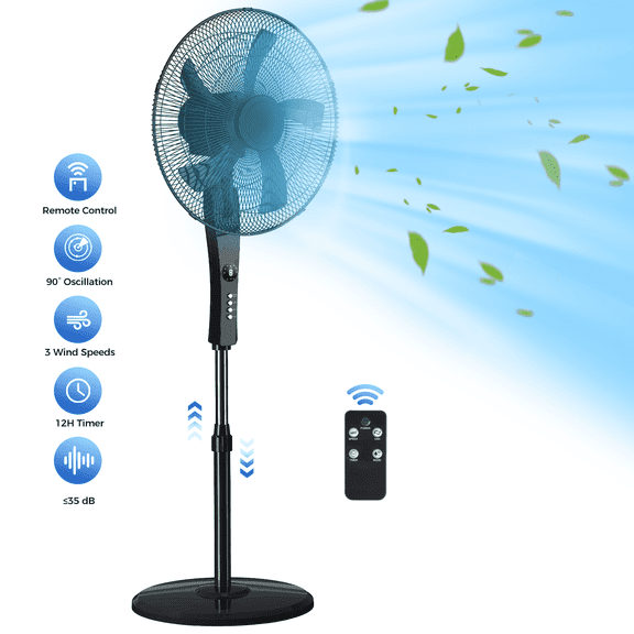18" Pedestal Fan with Remote, 3-Mode,3-Speed 90° Oscillating, 46"- 54" Adjustable Height,12H Timer, Floor Standing Fans for Bedroom, Living Room,Office