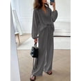 thumbnail image 2 of Conjunto de dos piezas de Top informal holgado para mujer, Tops blancos de manga larga, conjuntos de pantalones con cordones, traje de mujer con cuello vuelto 2024, 2 of 5